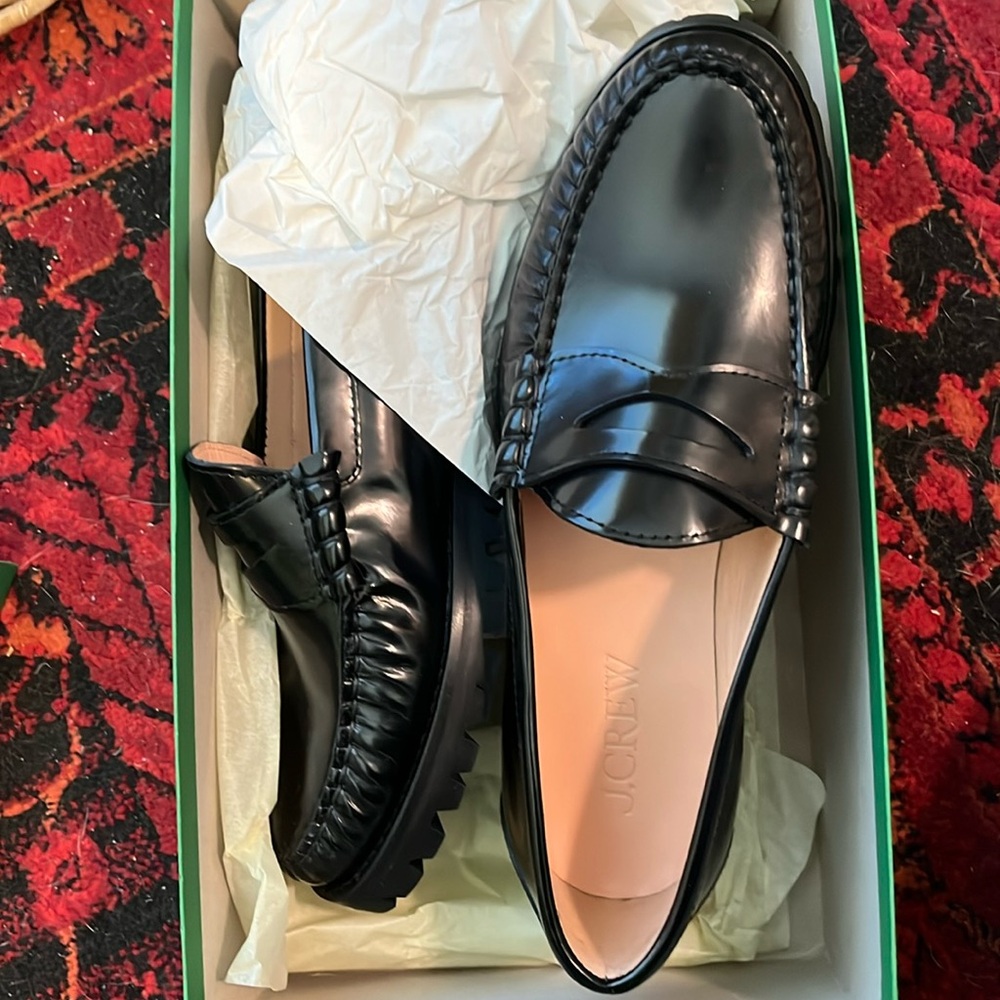 Jcrew black Winona lug sole loafer new in box